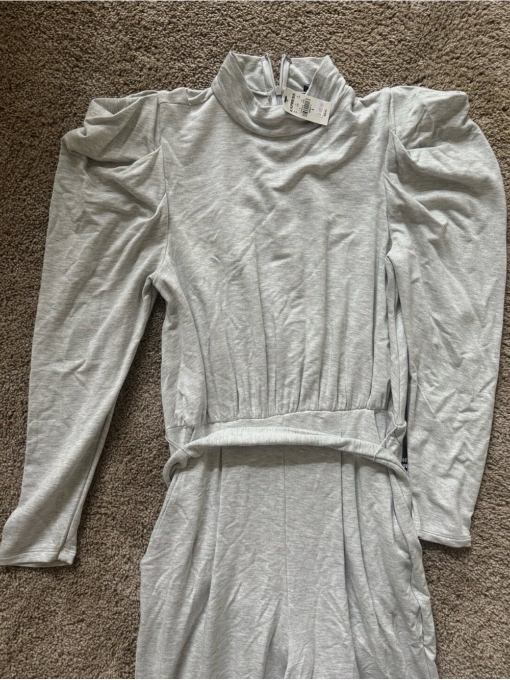 Express Heather Gray Hooded Long Sleeve Top